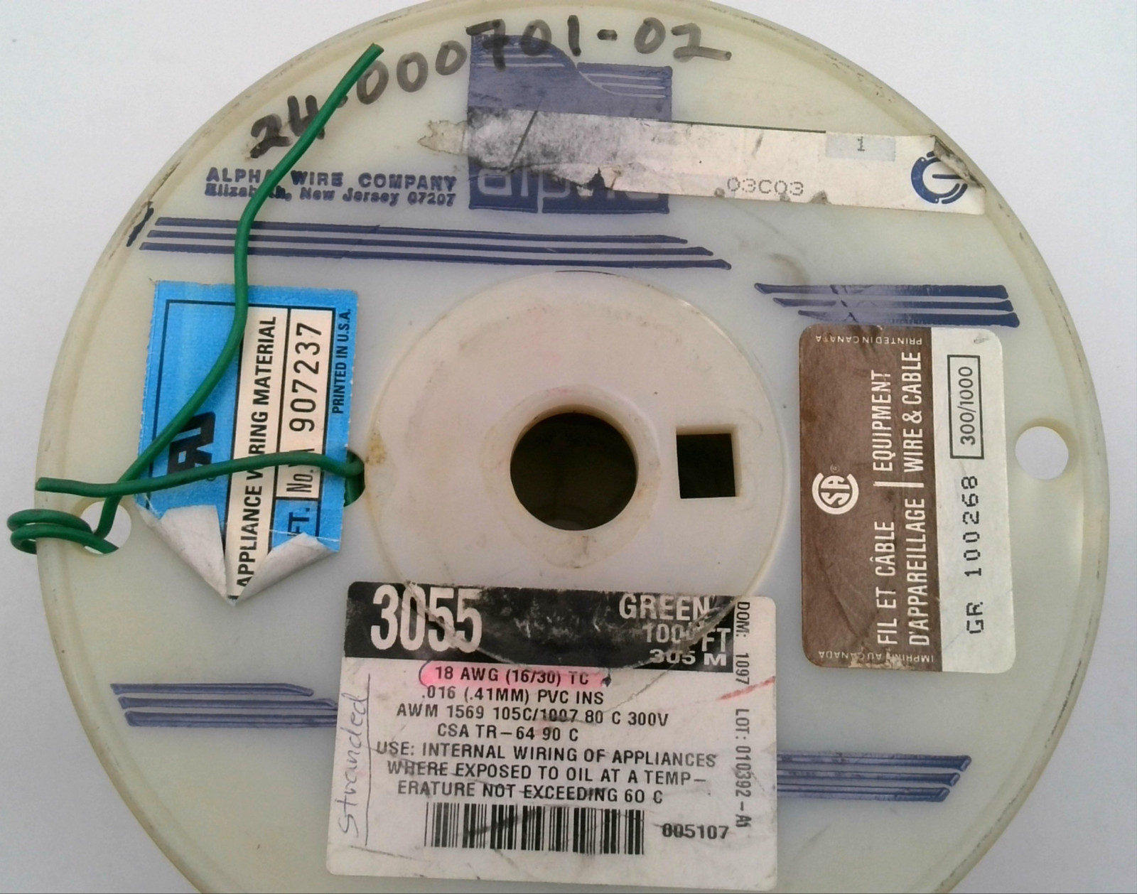 ALPHA 3055 GY005 18 AWG STRANDED TC, 16/30 HOOK-UP WIRE PVC 300V 3055/5 (100 FT)