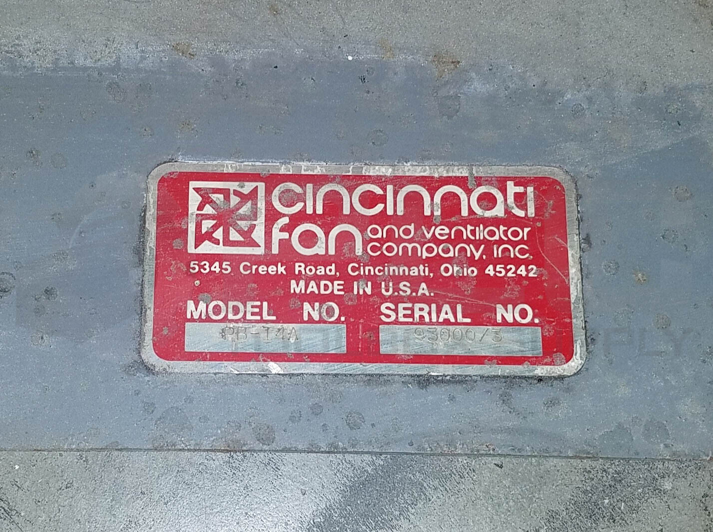 CINCINNATI FAN PB-14A CENTRIFUGAL PRESSURE BLOWER FAN 1/2HP 1725RPM, C56H2590P