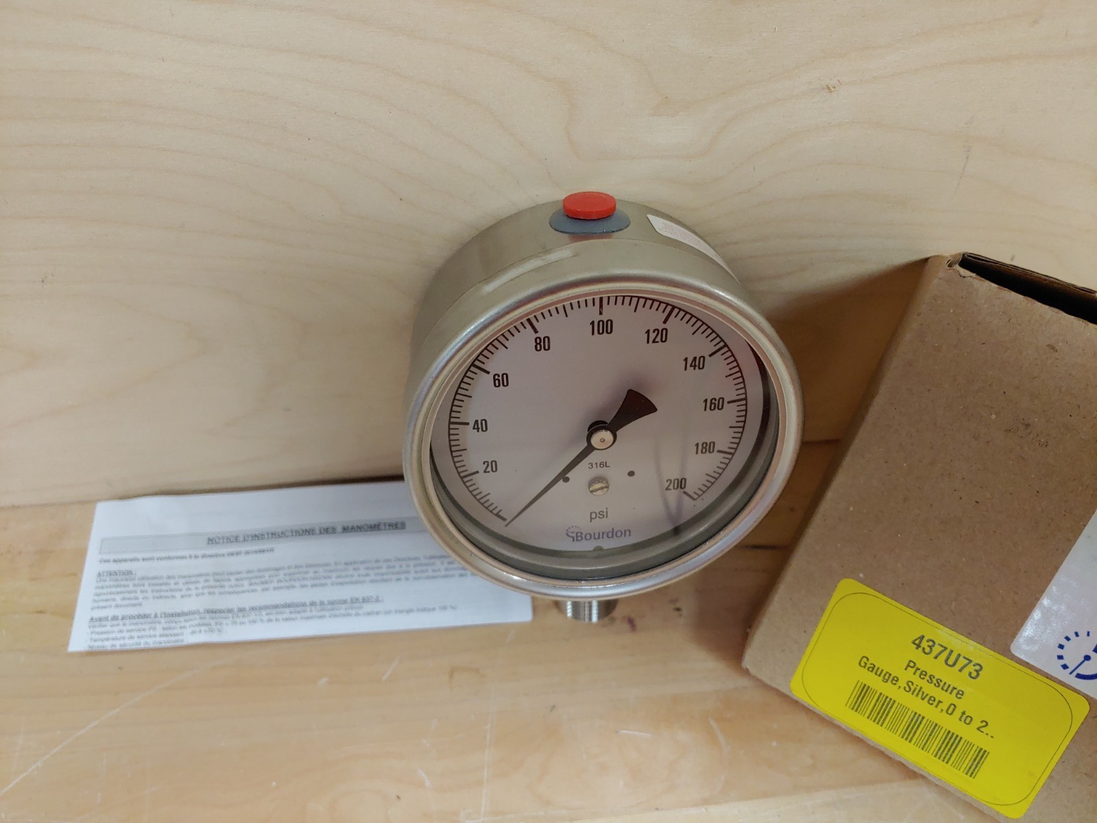BOURDON MEX5-D60.H23 Pressure Gauge,Silver,0 to 200 psi Range 437U73