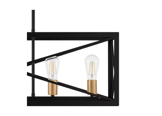 H D Harwood 60-Watt 5 Lt Matte Black and Old Satin Brass Pendant w/ Cage Shade