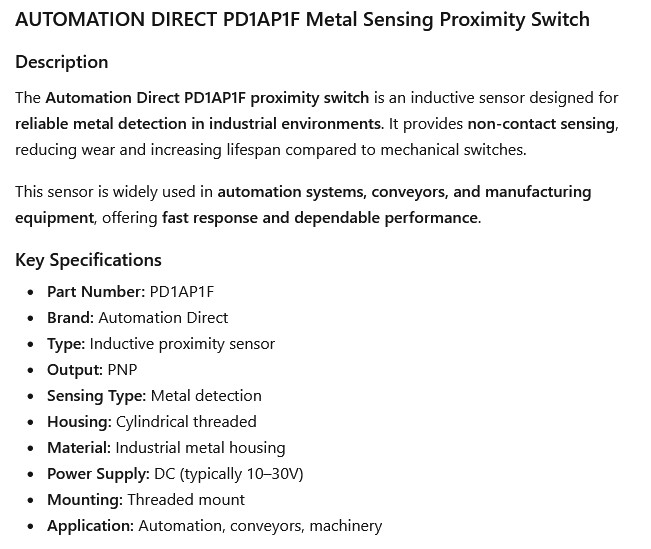 1 NEW AUTOMATION DIRECT PD1AP1F METAL SENSING PROXIMITY SWITCH NNB *MAKE OFFER*