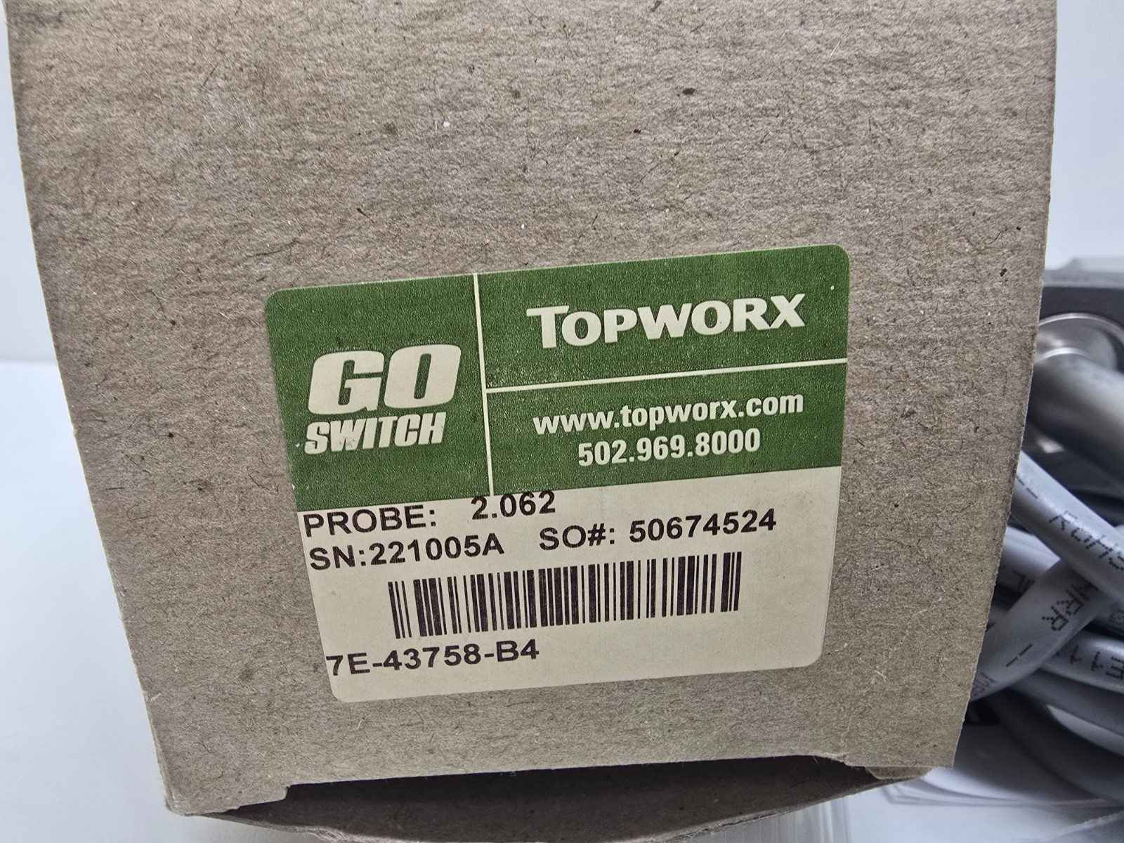 NEW IN BOX! TOPWORX GO SWITCH 2.062 PROBE PROXIMITY SWITCH 7E-43758-B4