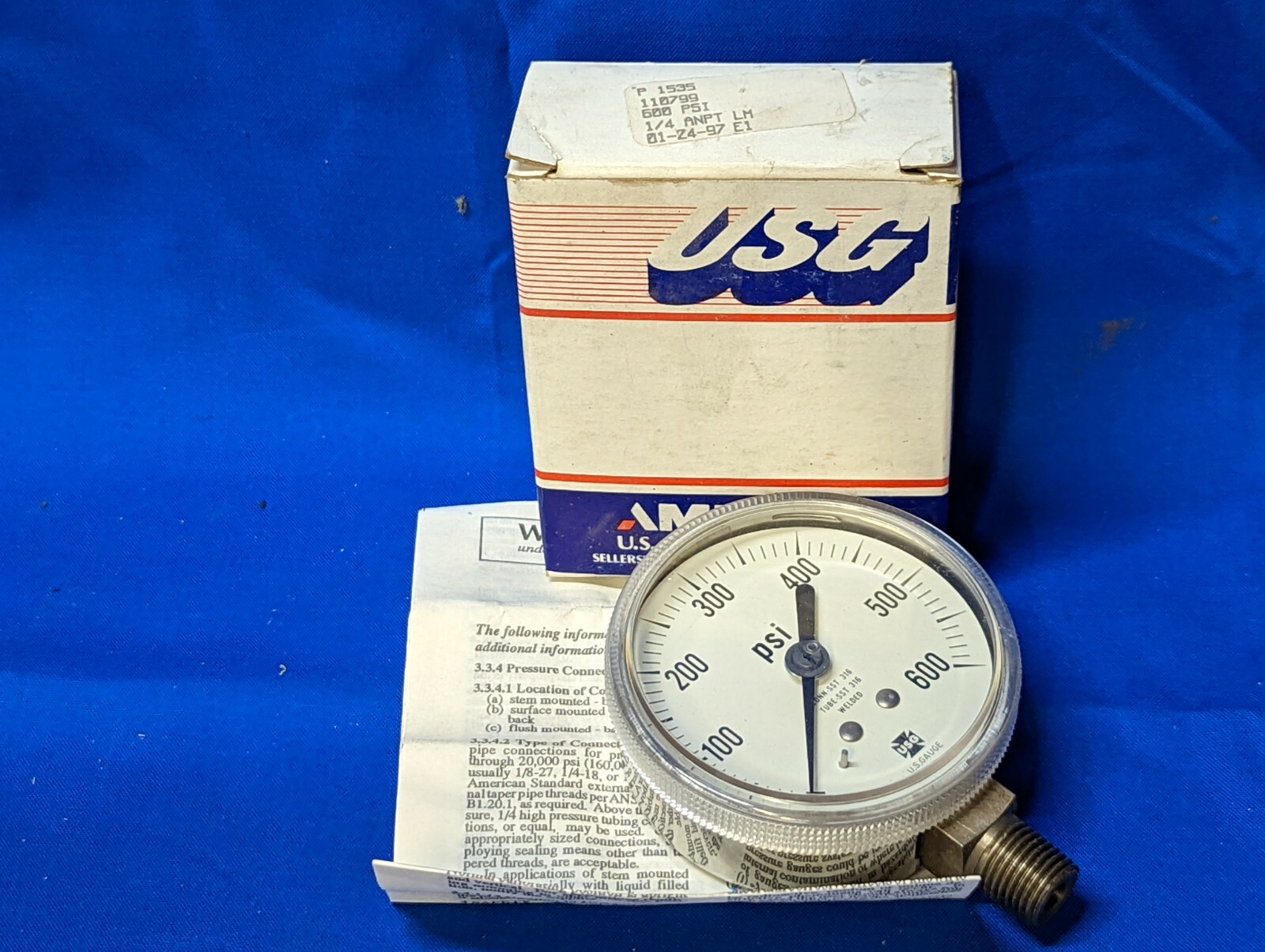 USG AMTEK PRESSURE GAUGE 0/600 PSI 1/4″ ANPT STAINLESS STEEL #: 110799