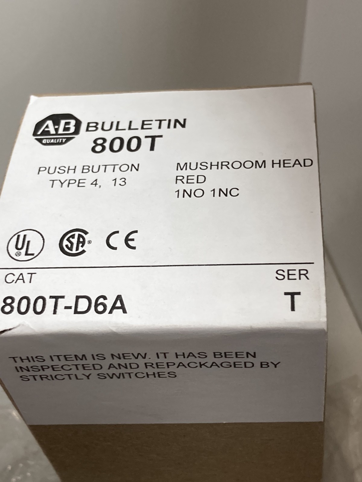 ALLEN BRADLEY 800T-D6A PUSHBUTTON RED MUSHROOM HEAD 1NO/1NC SERIES T NIB