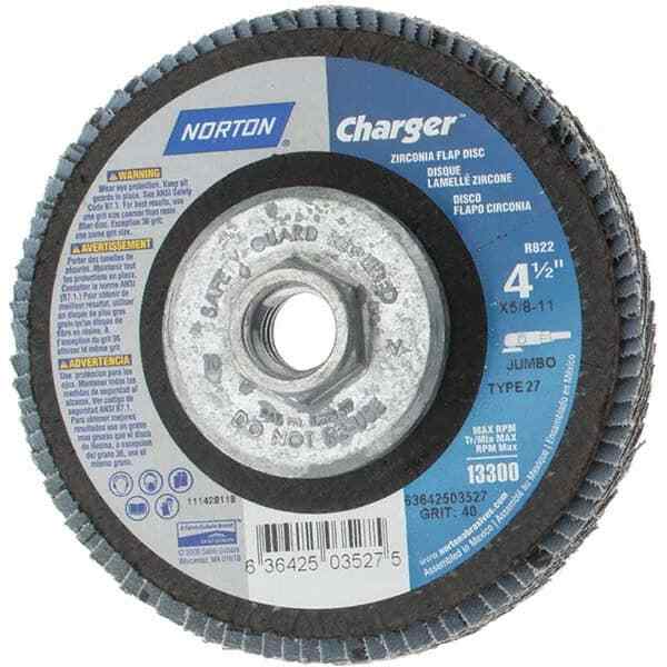 5 Pack Flap Discs Flap Disc: 5/8-11 Hole, 40 Grit, Zirconia Alumina, Type 27