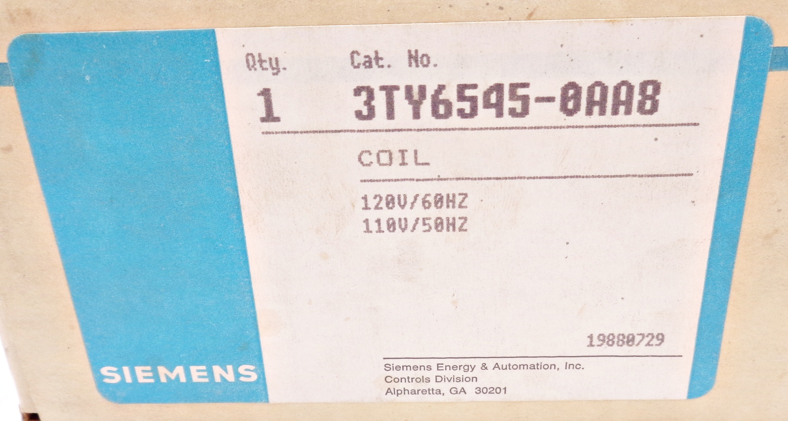 NEW SIEMENS COIL 3TY6 545-0AA8 120V/60HZ 110V/50HZ 3TY6545-0AA8