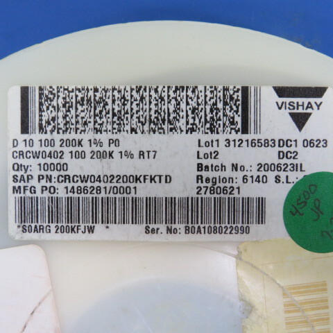 VISHAY CRCW04022003FRT7 Qty of 1700 per Lot RESISTOR SMT FILM 200K OHMS 0.0
