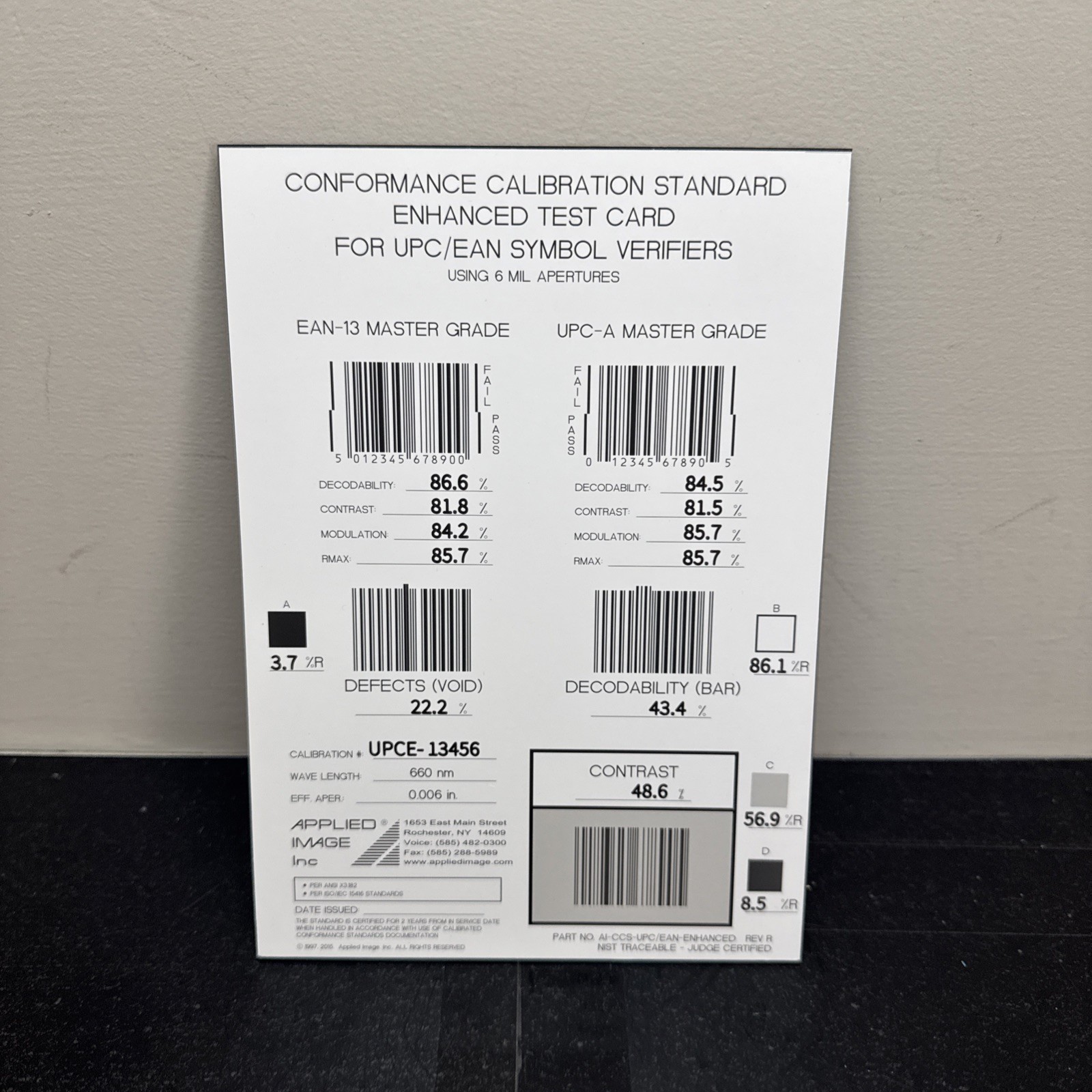 Applied Image Conformance Calibration Standard Test Card AI-CCS-UPC/EAN-Enhanced
