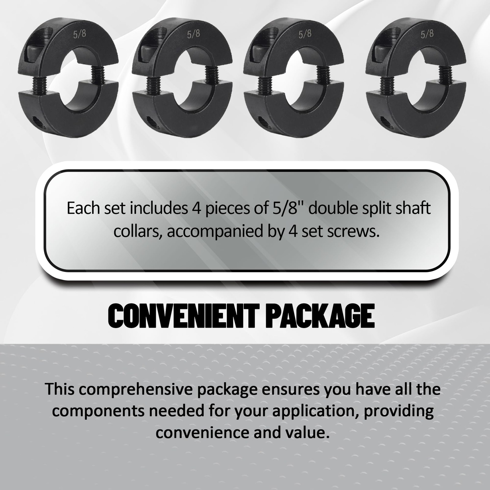 TonGass (4-Pack, Black) 5/8″ Bore Double Split Clamp-On Shaft Collars Screw…