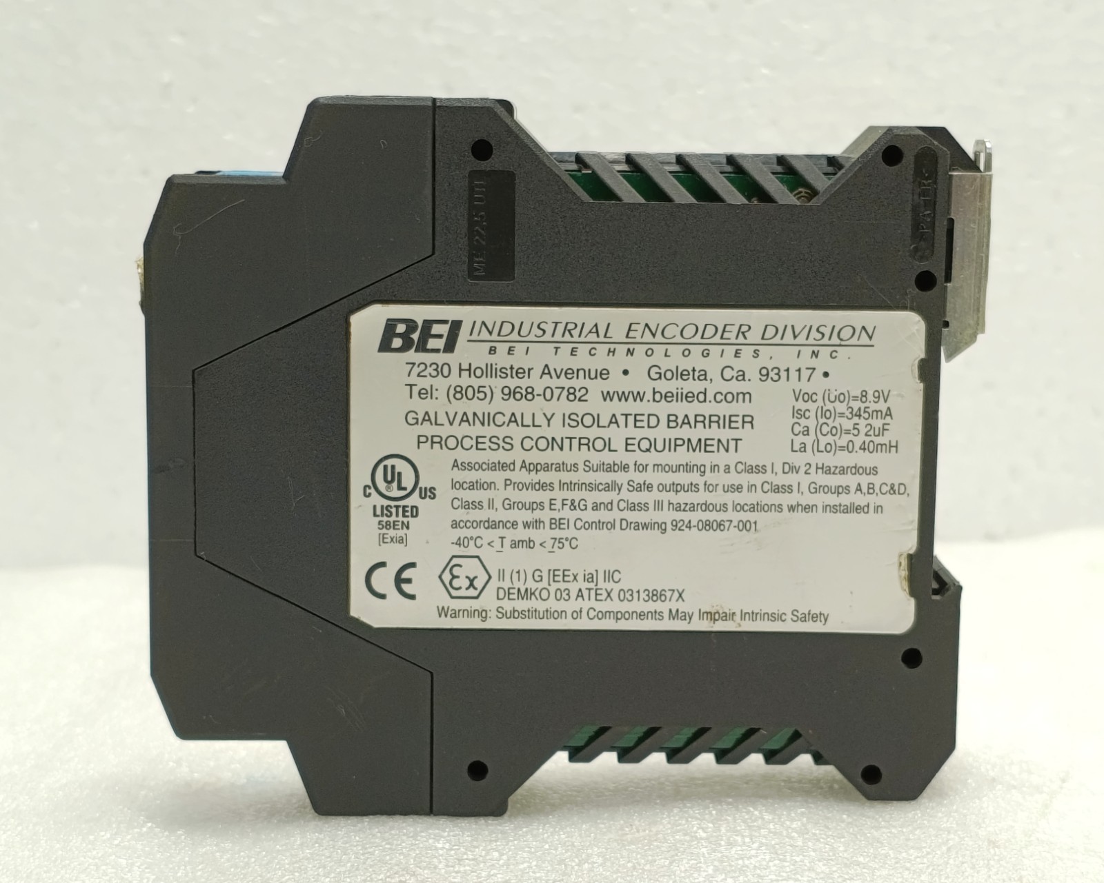BEI Sensors 60004-002 Galvanically Isolated Intrinsic Safety Barrier 12-28VDC