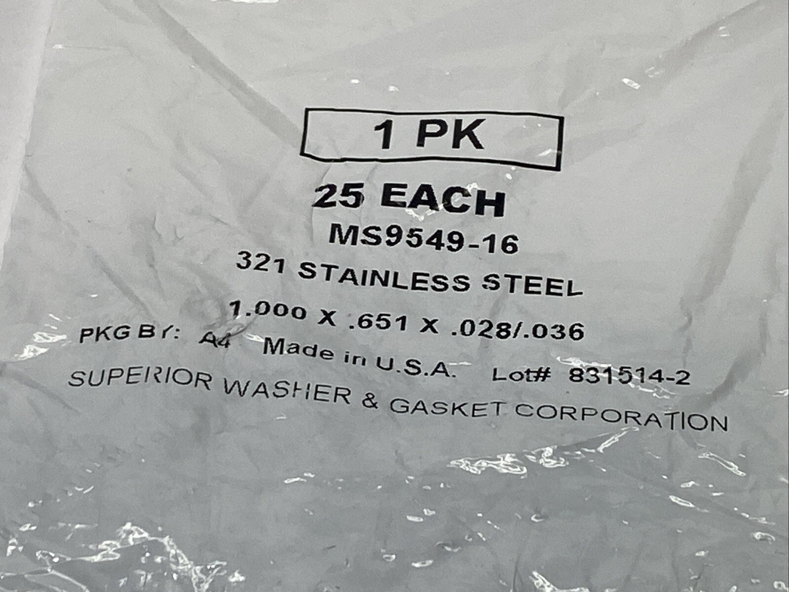 Superior Washer & Gasket MS9549-16 Washer SS 1.000 x 0.651 x 0.028″ PKG OF 25