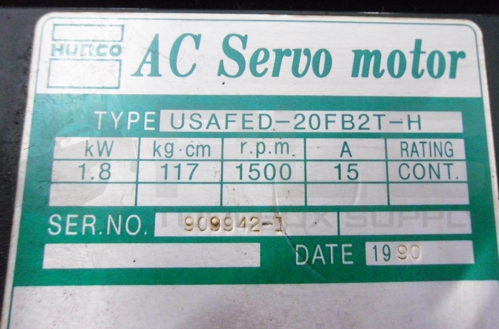 HUNCO USAFED-20FB2T-H AC SERVO MOTOR KW1.8 RPM 1500 15AMP