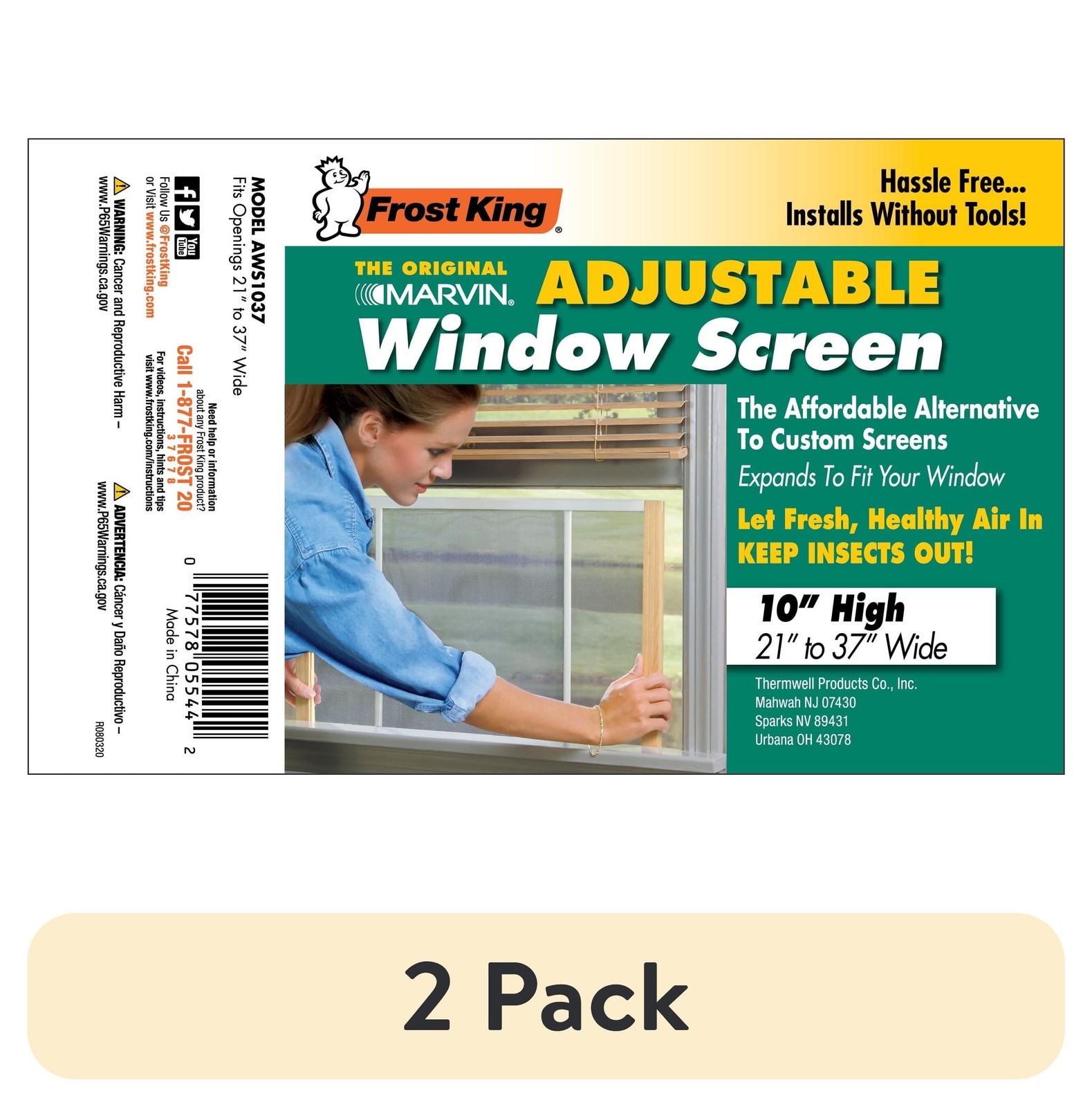 Frost King® AWS1037/6W W.B. Marvin Adjustable Window Screen, 10″ High