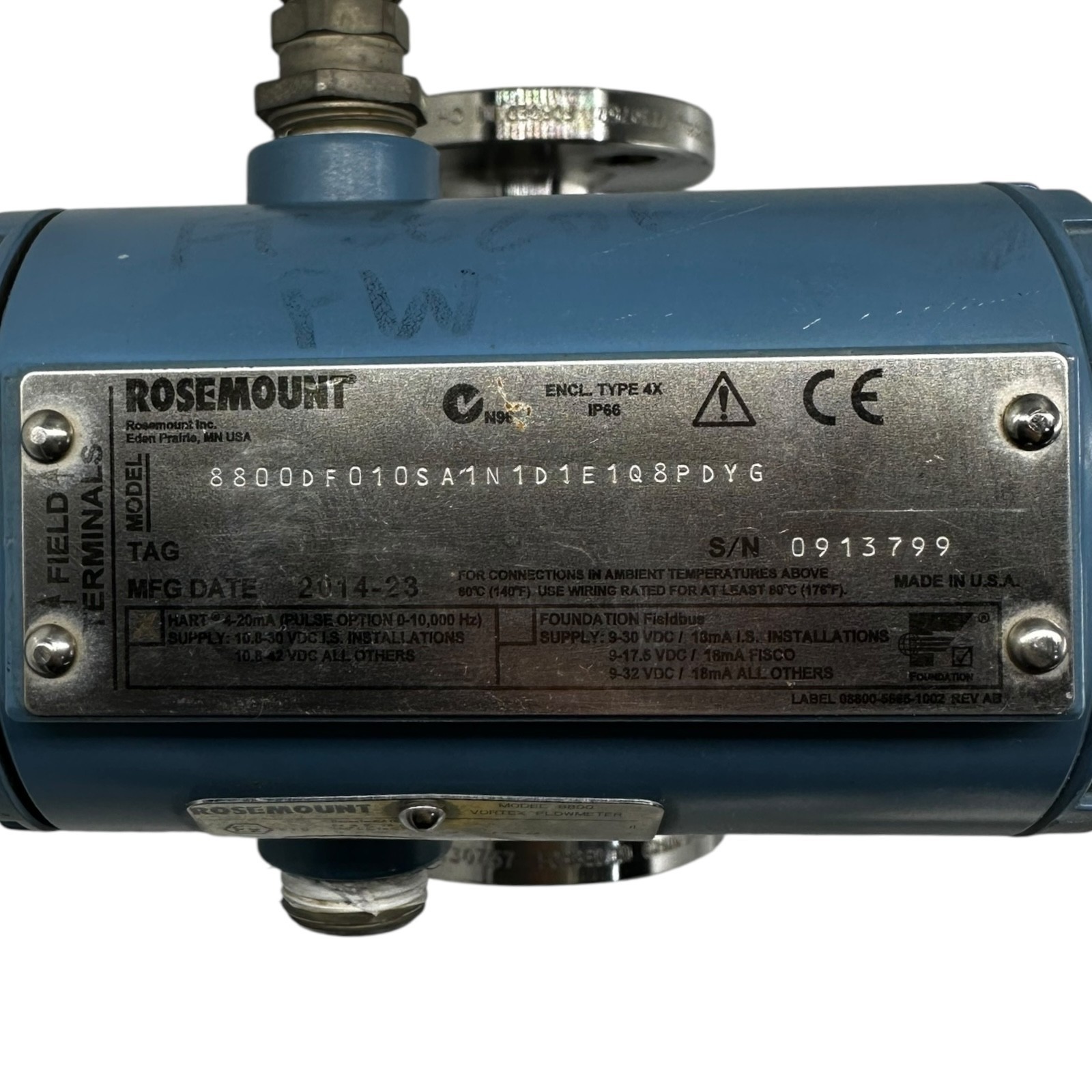Rosemount 8800DF010SA1N1D1E1Q8PDYG Vortex Flow Meter Flange