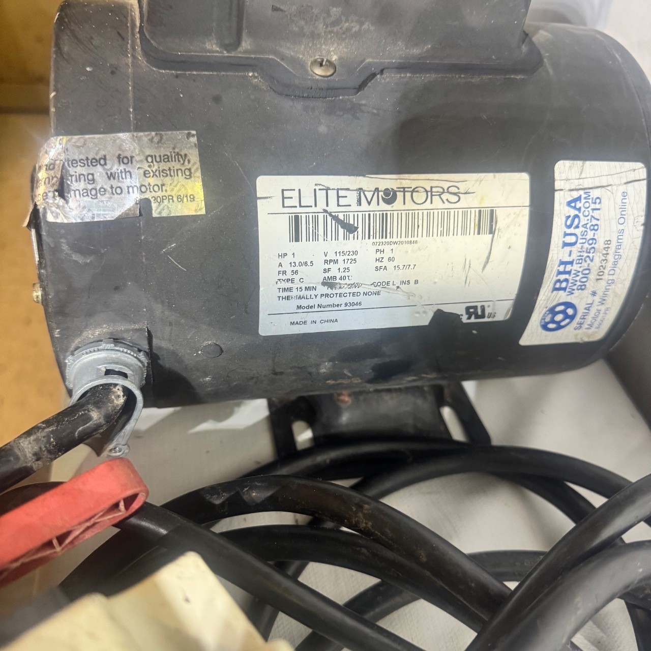 Elite Motors 1HP Boat Lift Motor 115/230V 1725 RPM 93046 w/ Switch – For Parts