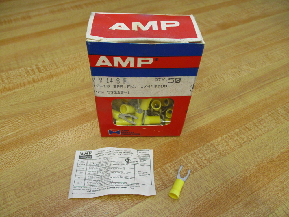 AMP 53225-1 1/4″ Stud Plasti-Grip Fork Terminal 532251 (Pack of 50)