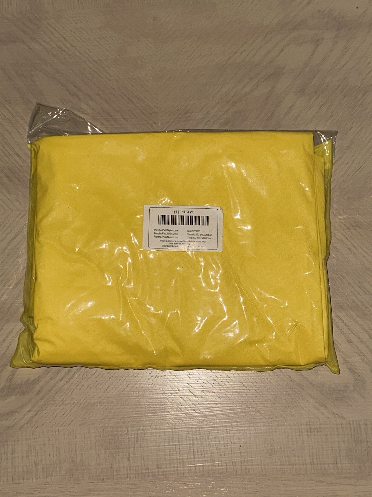 Rain Poncho With Hood size 52” X 80” 1EJY3 PVC Nylon Yellow NEW SEALED