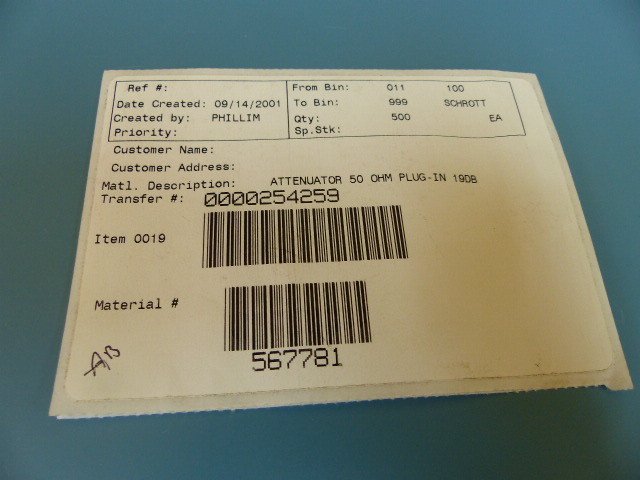 Scientific Atlanta 567781 Qty of 20 per Lot 19dB ATTENUATOR TO5 860MHZ 75 O