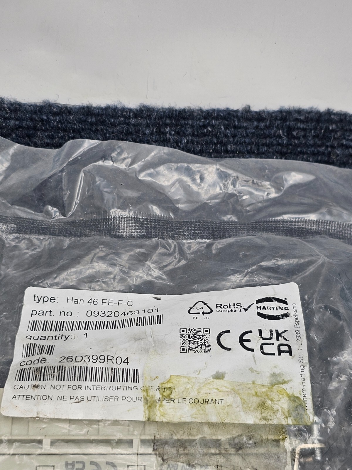 Harting 09320463101: HAN46EE-F-C Rectangular Connector 16A 500V 6kV 3