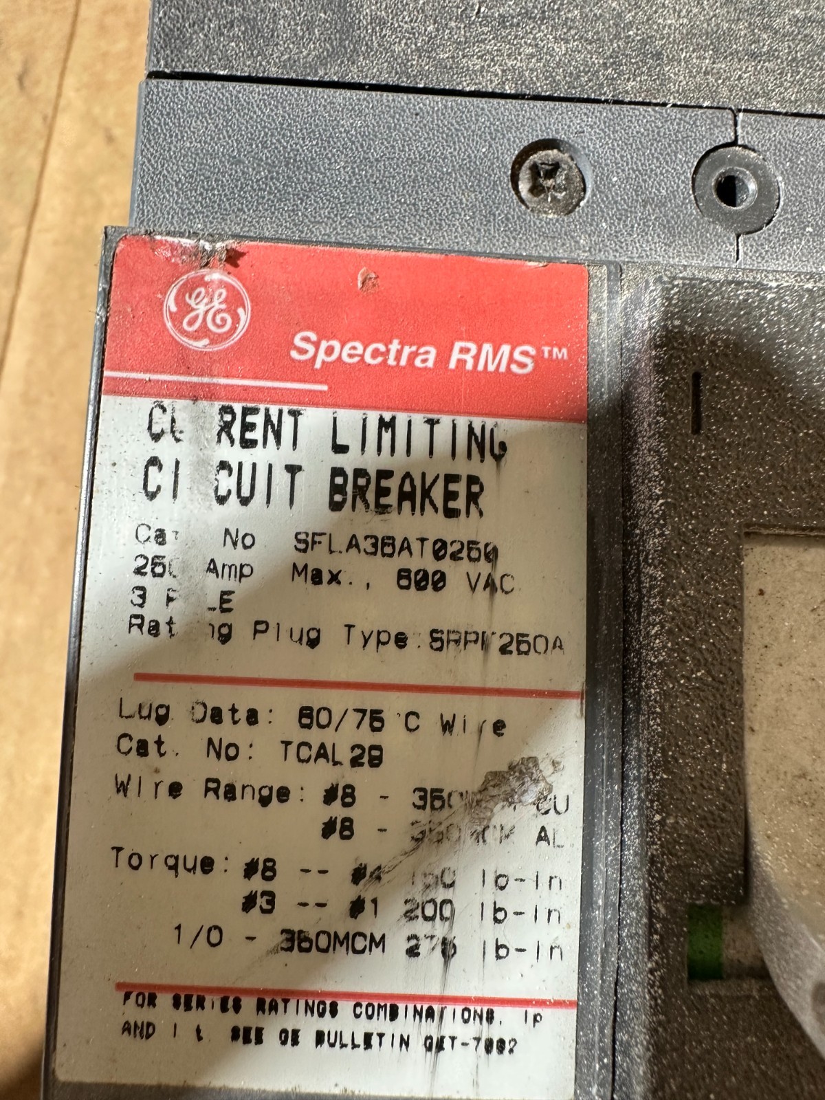 GE SPECTRA RMS SFLA36AT0250 250 AMP BREAKER