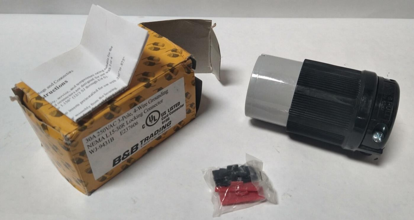 9 Locking Electrical Connector B&B NEMA L15-30R 30A 250V 4-Wire WJ-9431B New