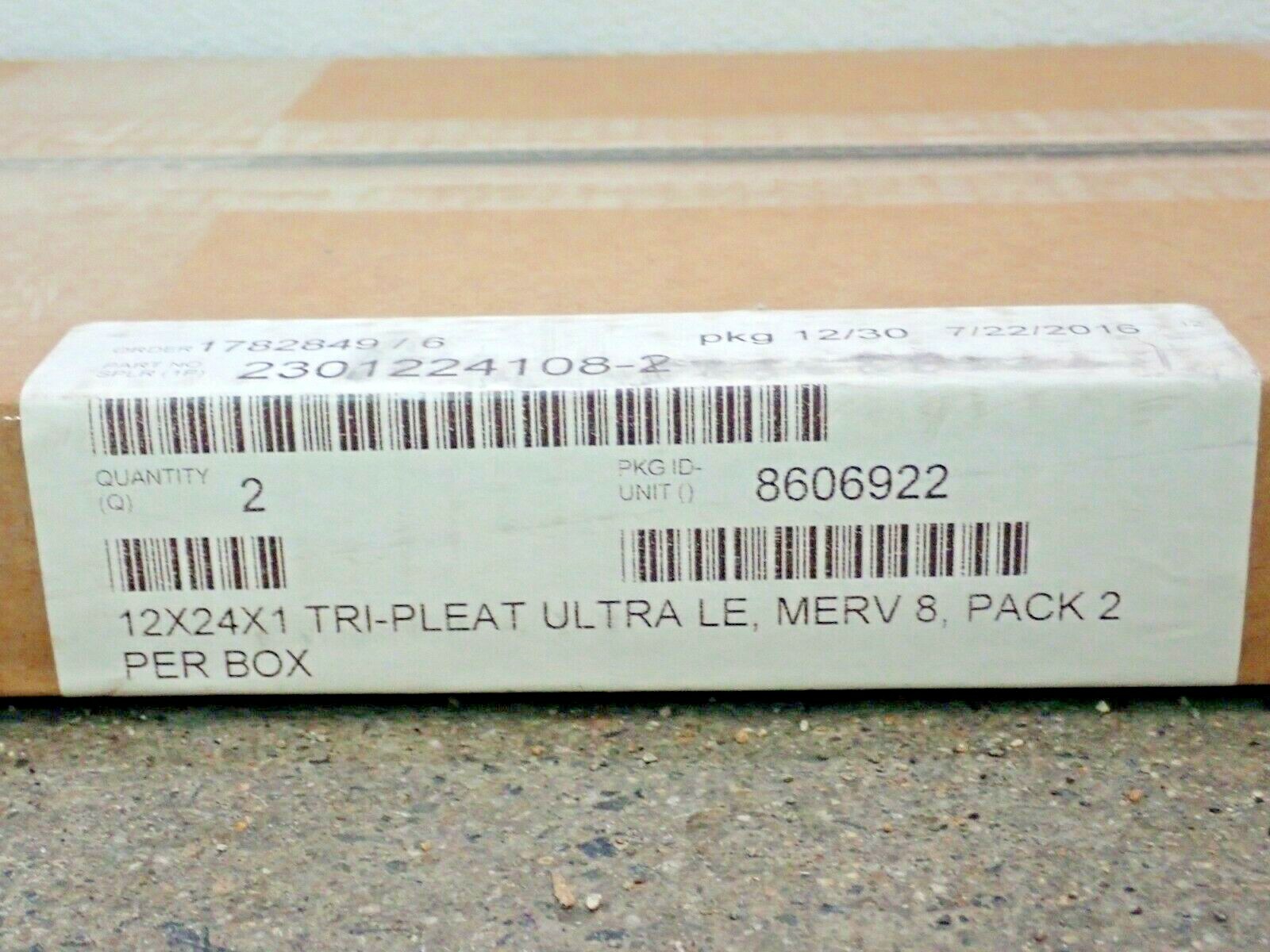 McMASTER CARR 2209K613 PLEATED PANEL AIR FILTER MERV 8, 12X24X1 QUANTITY 2 PACK