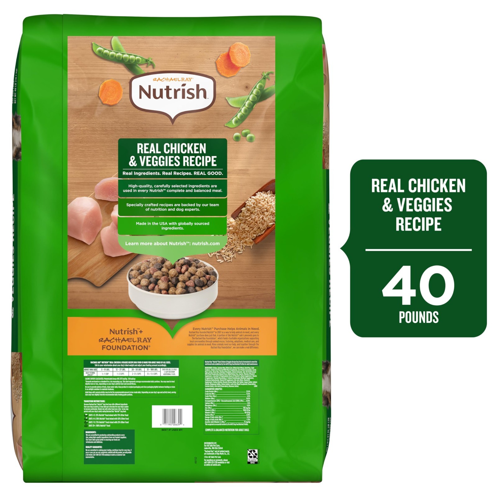 Nutrish Real Chicken & Veggies Recipe Whole Health Blend Dry Dog Food, 40 lb. Ba