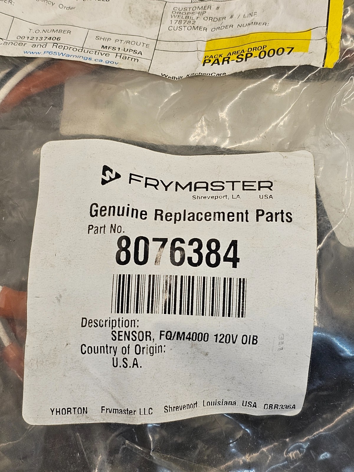 Frymaster 8076384: Sensor FQ/M4000 120V 01B Replacement