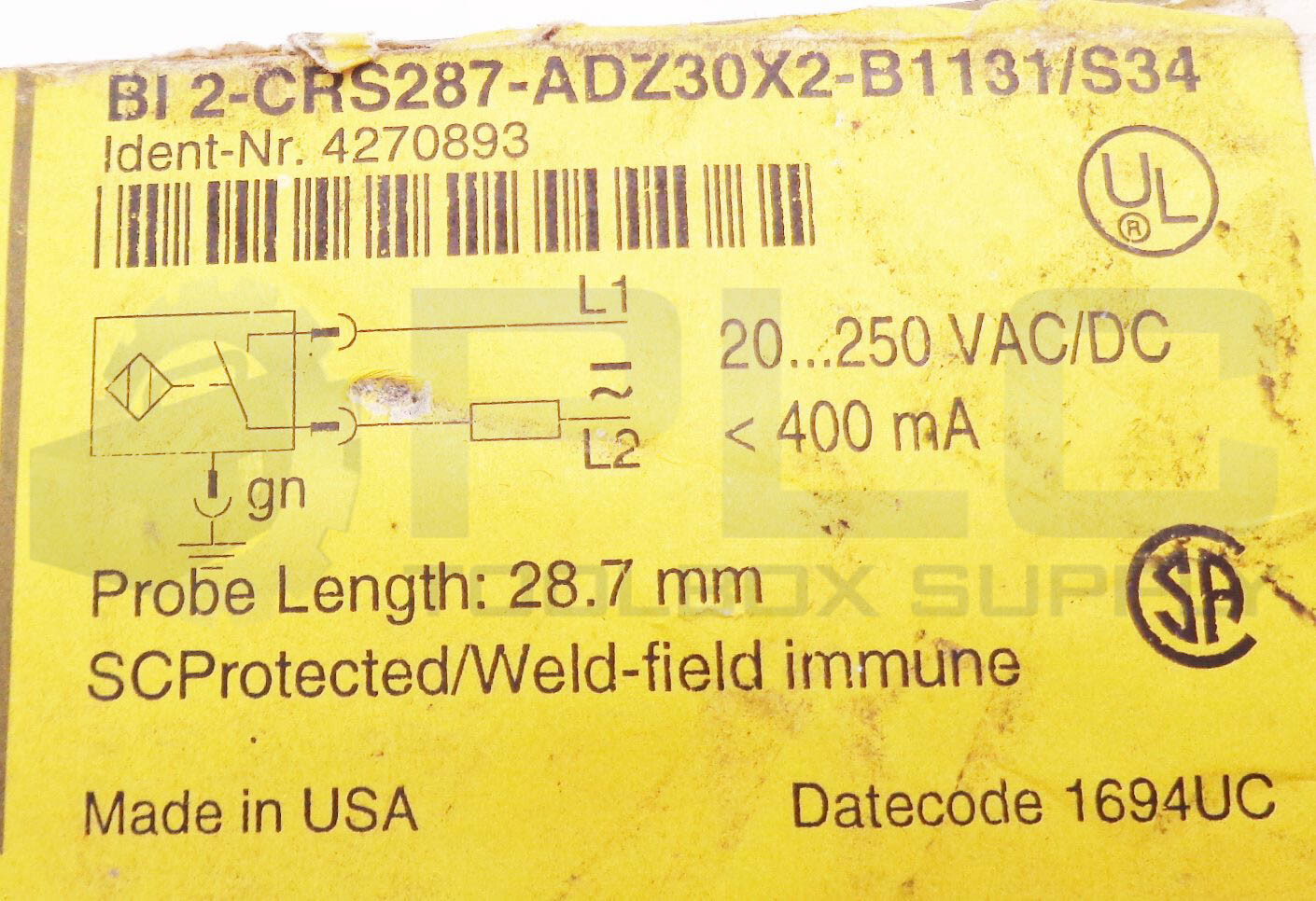 NEW TURCK BI 2-CRS287-ADZ30X2-B1131/S34 PROXIMITY SENSOR 250V AC/DC 4270893