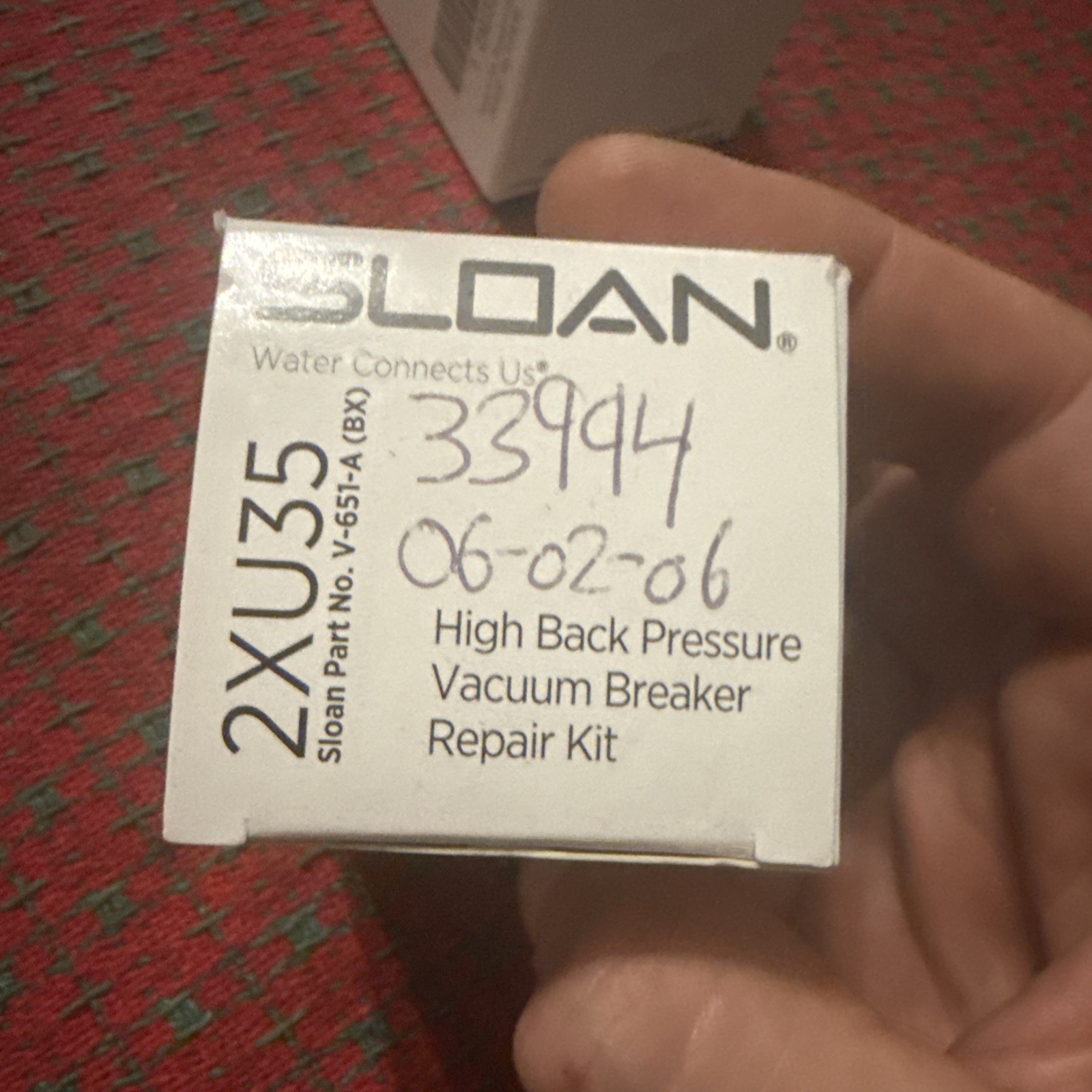 (2) Sloan 2XU35 High Back Pressure Vacuum Breaker Repair Kit – NOS 2pc