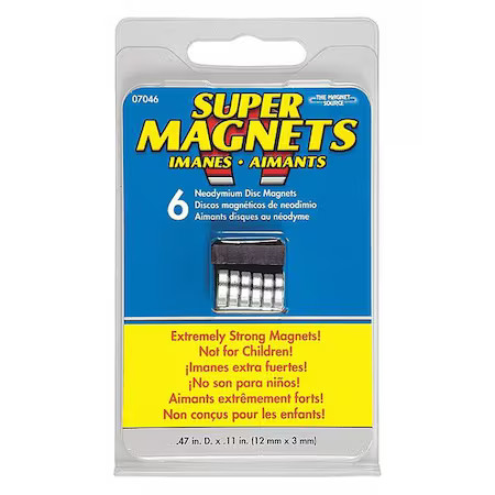 Disc Magnet, Neodymium, 4 Lb. Pull, Pk6, 7046