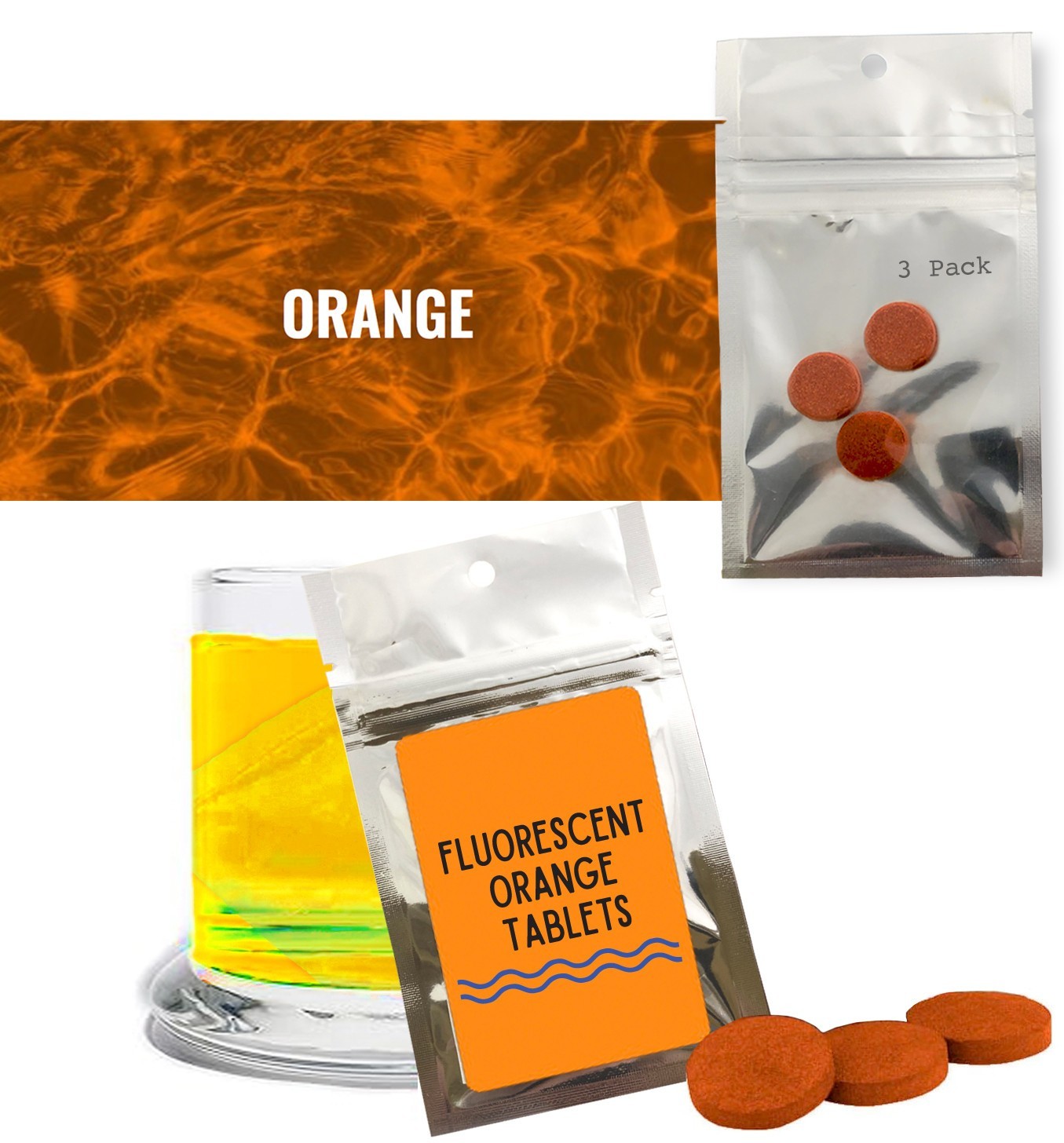 Fluorescent Dye Tablets Water Tracer 3 Pack Orange 9 Tabs 35 Gallon Visual