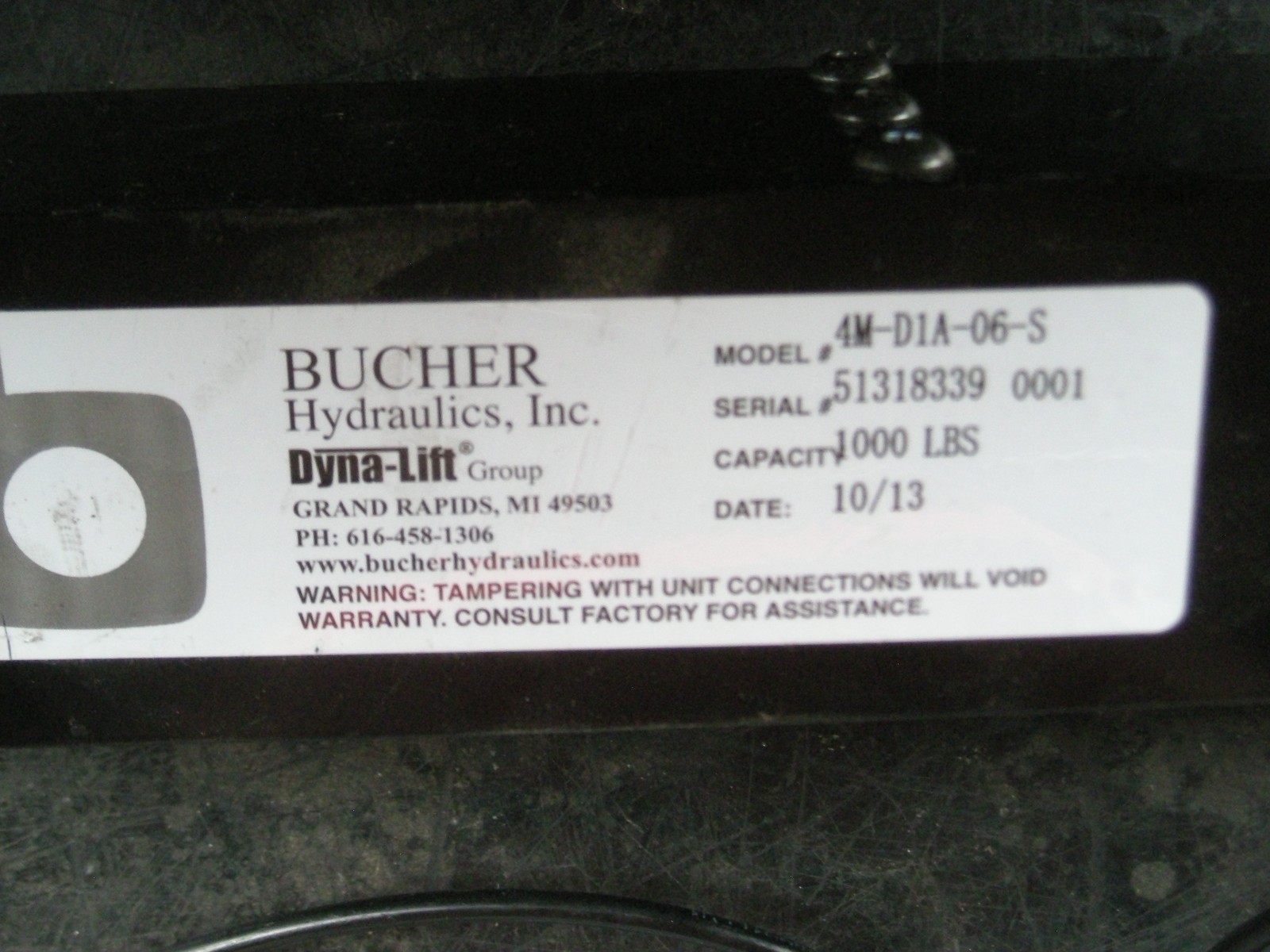 BUCHER DYNA-LIFT 4M-D1A-06-S Hydraulic Lift Kit: 6 in Stroke – Manual – 1,000 lb