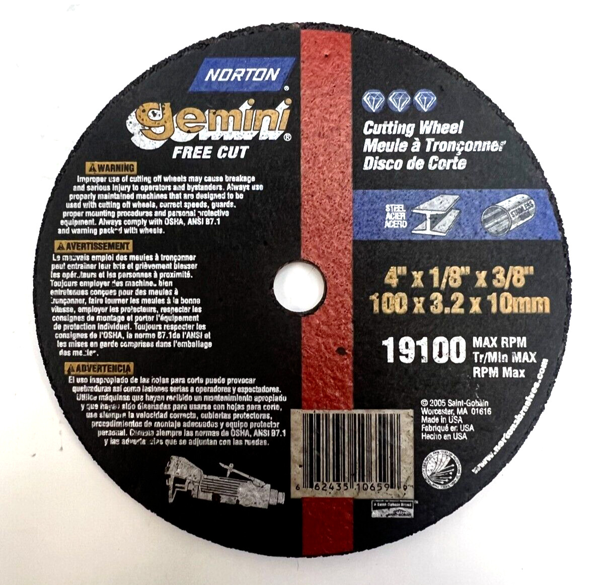 GEMINI CUT-OFF WHEEL 4″ X 1/8″ X 3/8″ *** LOT OF 12 ***