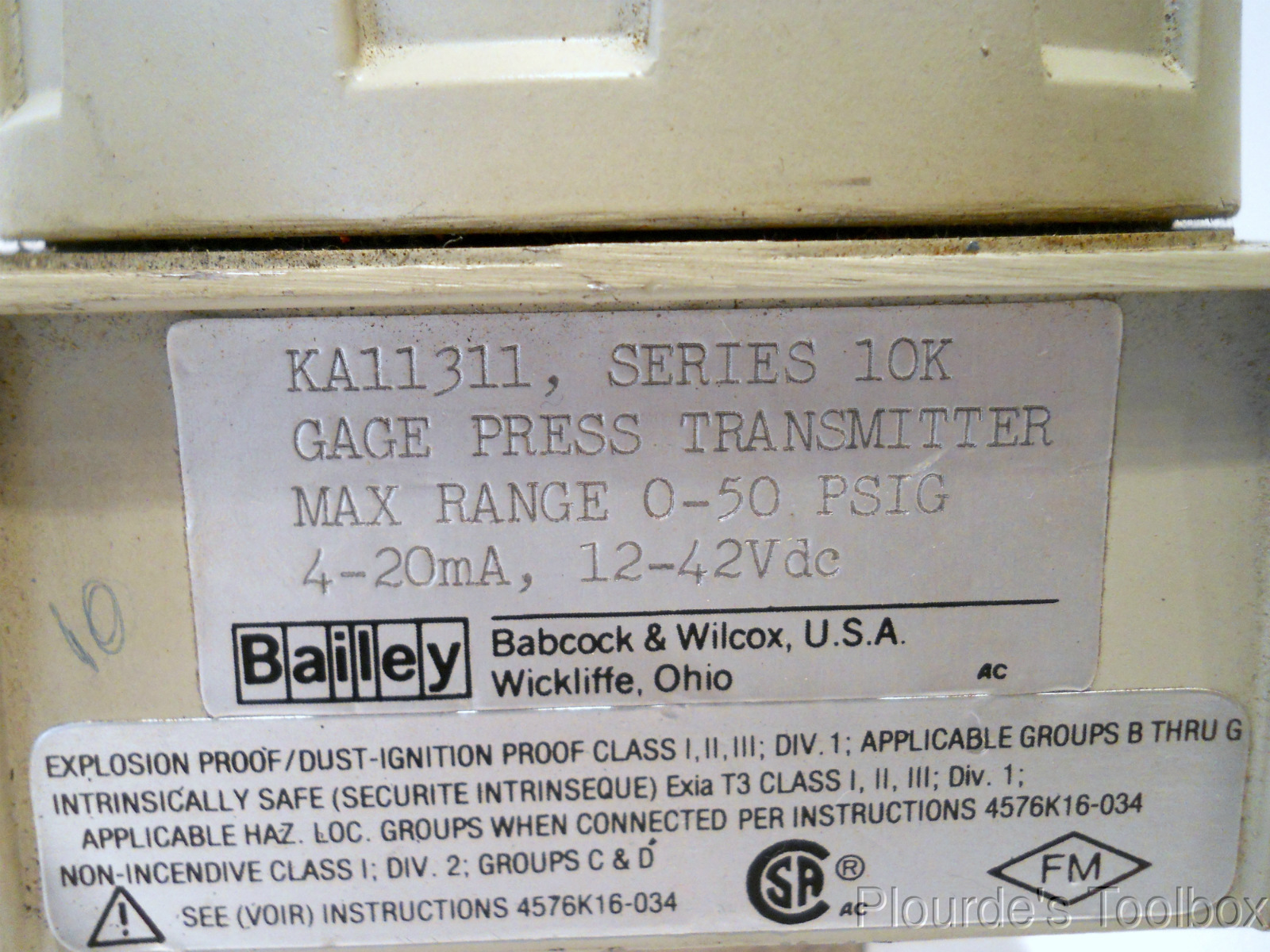 Unused Bailey Series 10K 1/2″ NPT Gage Press Transmitter KA11311, 50 PSIG