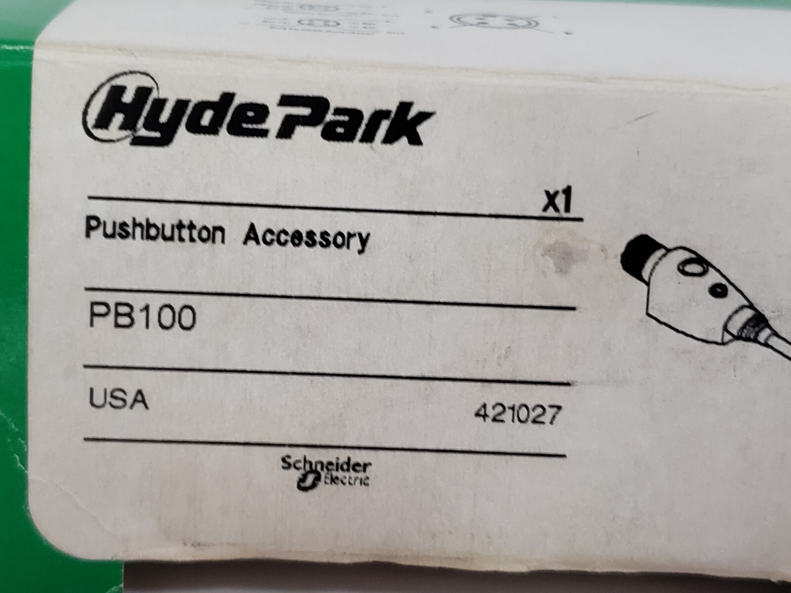 SCHNEIDER ELECTRIC HYDE PARK PB-100 IN-LINE PUSHBUTTON SWITCH NIB