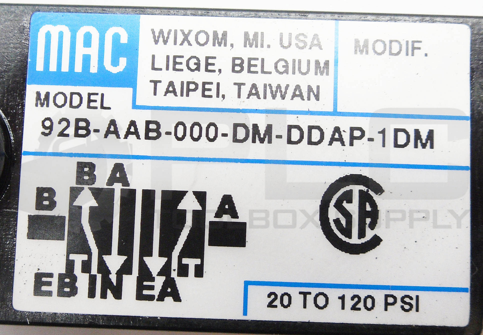 NEW MAC 92B-AAB-000-DDAP-1DM SOLENOID VALVE 20 TO 120PSI & DMB-DDAP-1DM 24V 5.4W