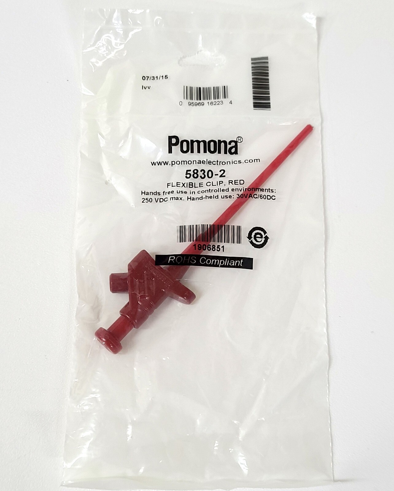 FLUKE Pomona 5830-2 Flexible Test Clip – Red – 30VAC/60DC ~ NEW