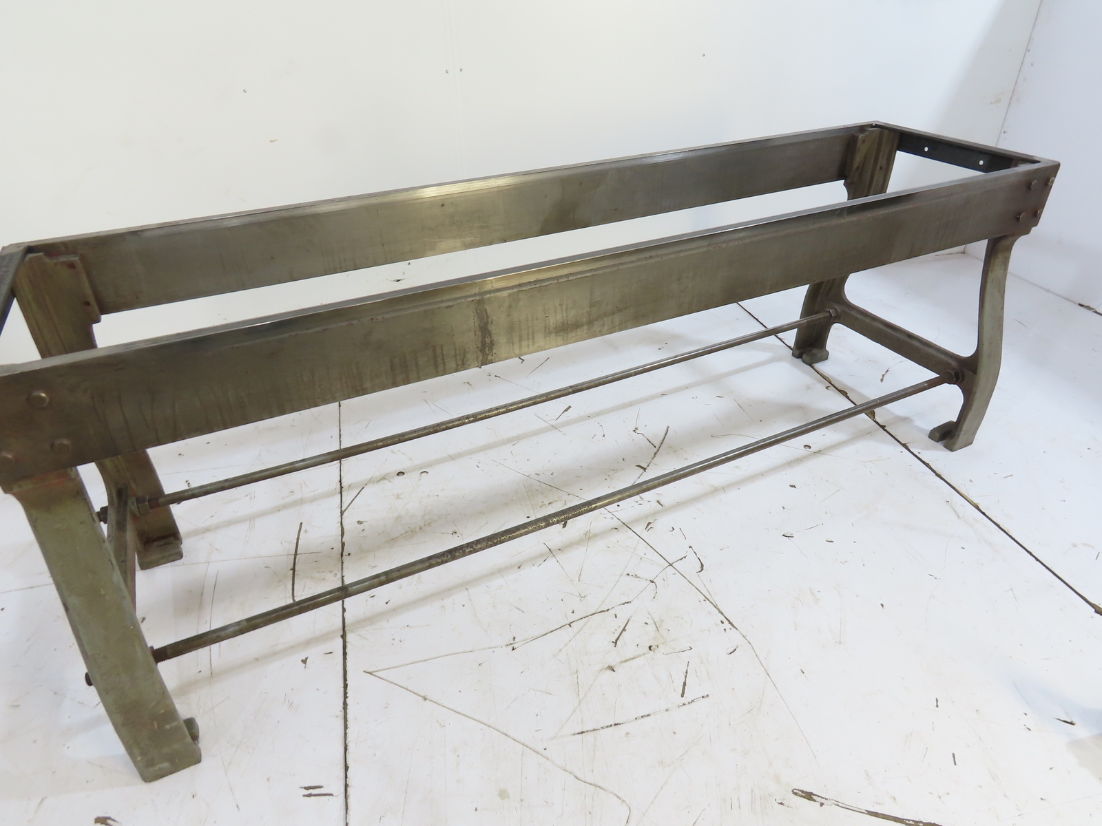 American S.B. Mach Co. Industrial Machine Table Cast Iron Stand Legs Base 7FT L