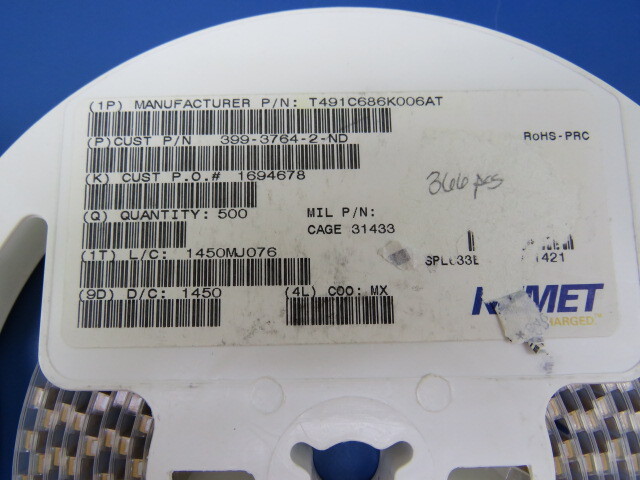 KEMET ELECTRONICS CORP T491C686K006AT Qty of 280 per Lot CAPACITOR: TANTALUM 68