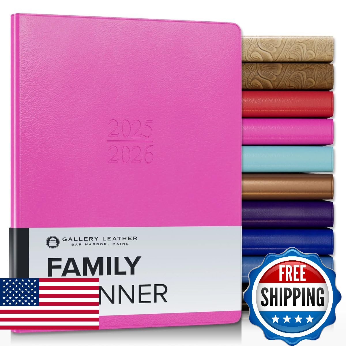 Gallery Leather Family Planner 2025-2026, for moms, Elegantly Bound Calendar Pla