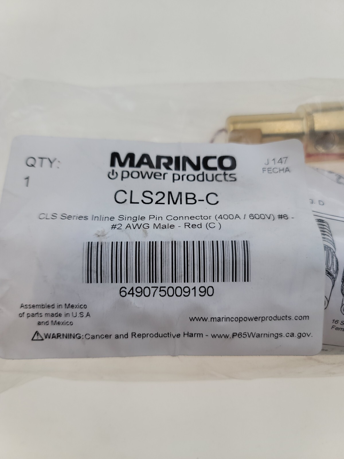 CLS2MB-C CLS Cam Type, Series 16 Inline, Pin,400A, 6 – #2 AWG, M – Red (C)