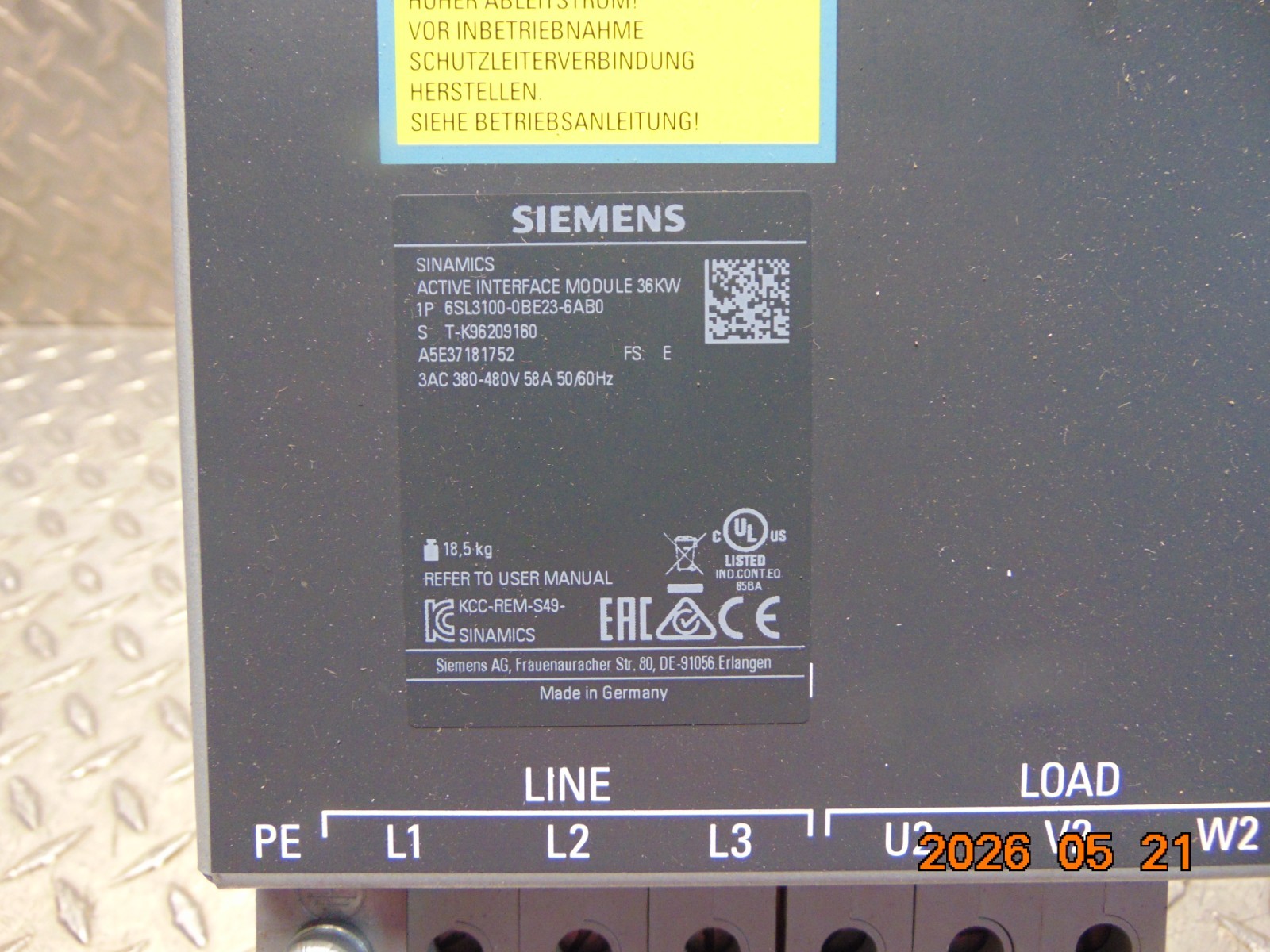 SIEMENS 6SL3100-0BE23-6AB0 SINAMICS ACTIVE INTERFACE MODULE