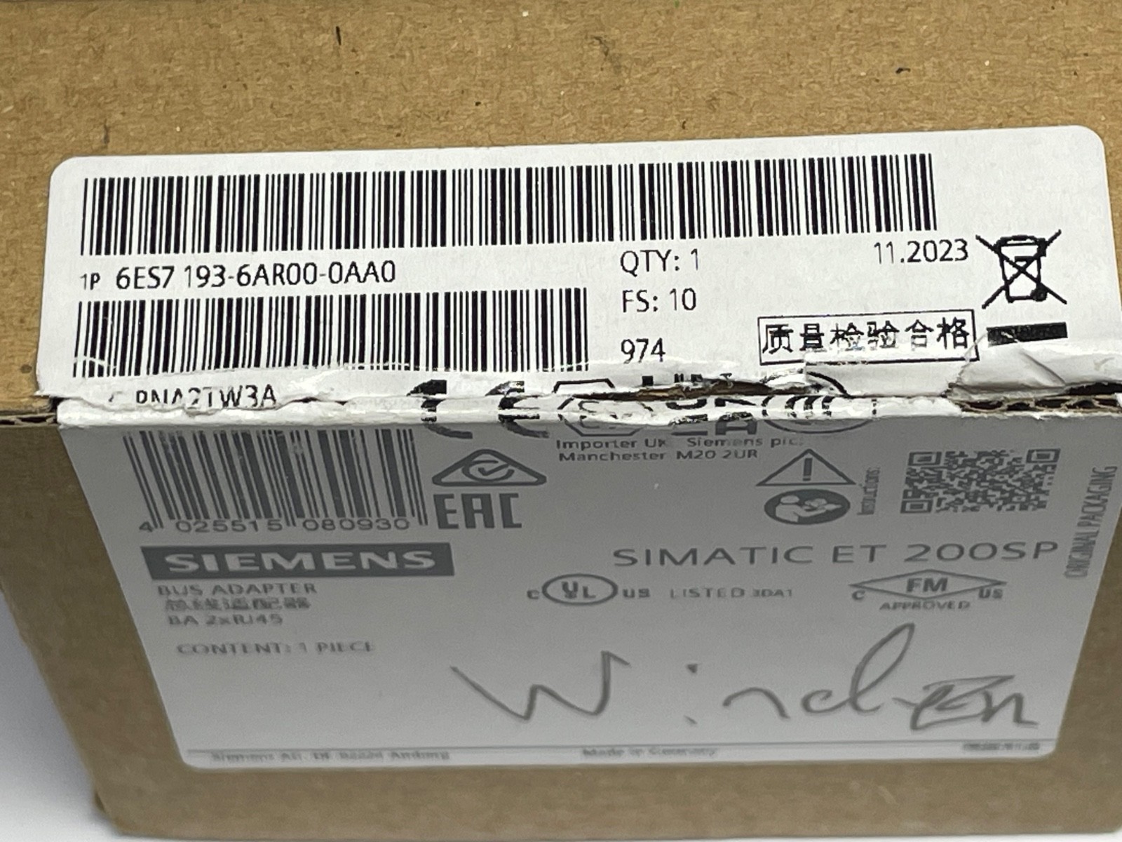 Siemens 6ES7 193-6AR00-0AA0 Bus Adapter ET 200SP