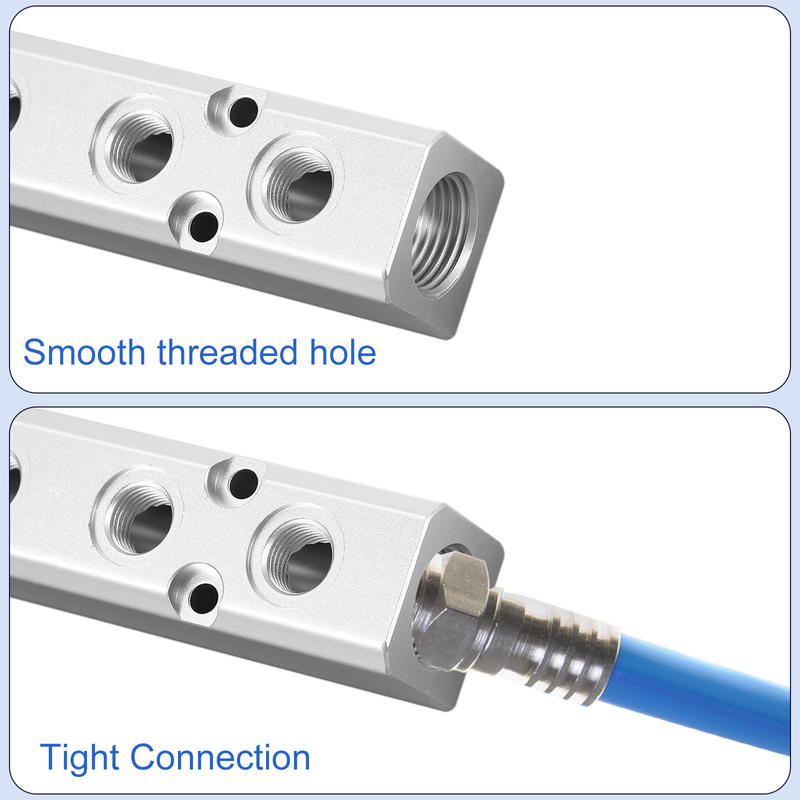 5 Way 7 Port 1/4″ Output Port 1/2″ Supply Port Air Hose Inline Manifold, Silver