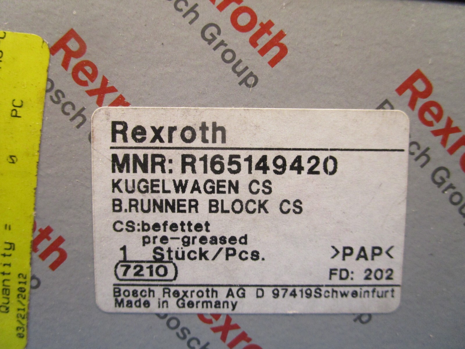 Rexroth R165131420, Linear Rail Runner Block, size 35, carbon steel