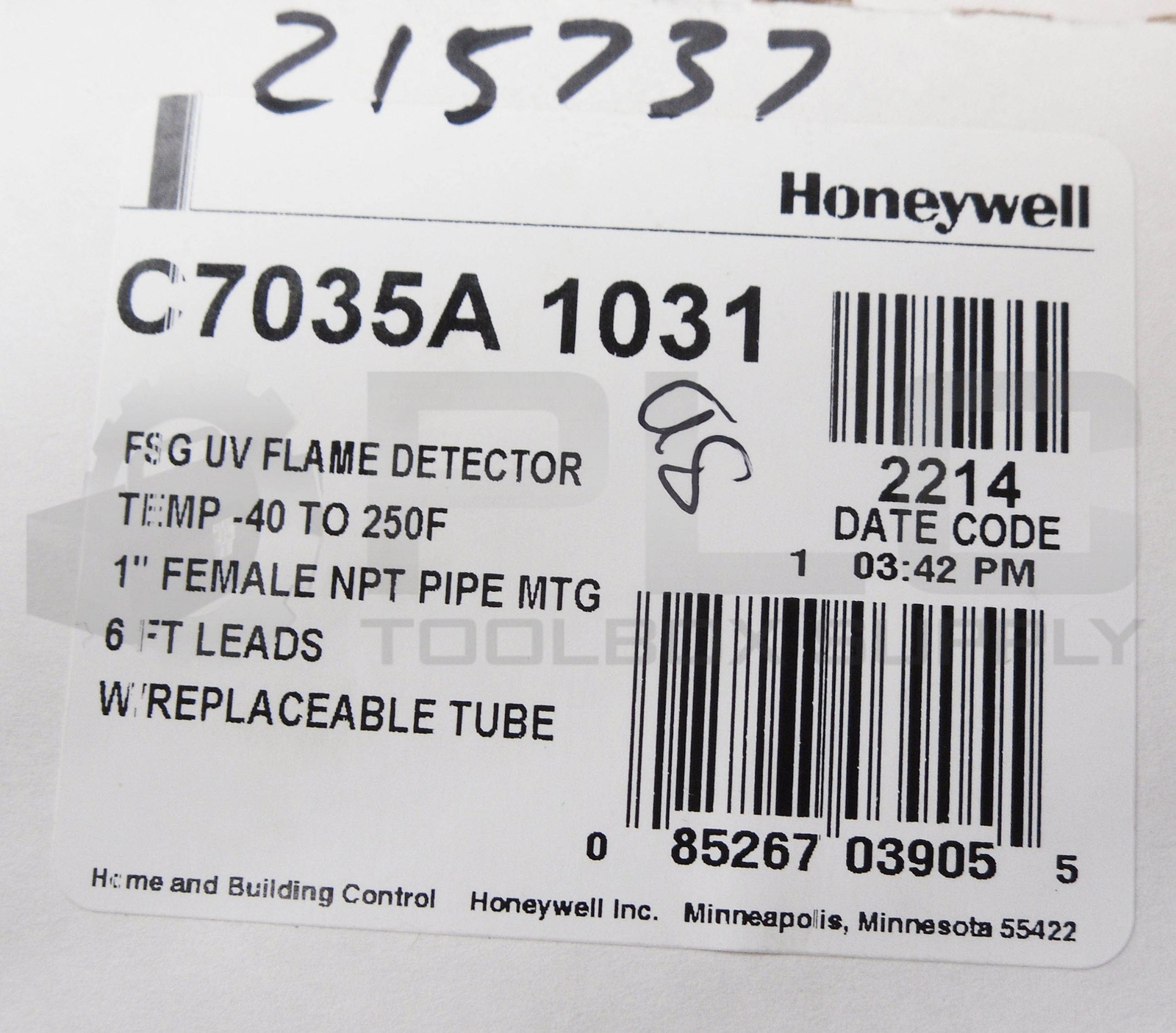 NEW HONEYWELL C7035A 1031 FSG UV FLAME DETECTOR -40 TO 250 DEG F 1″ NPT