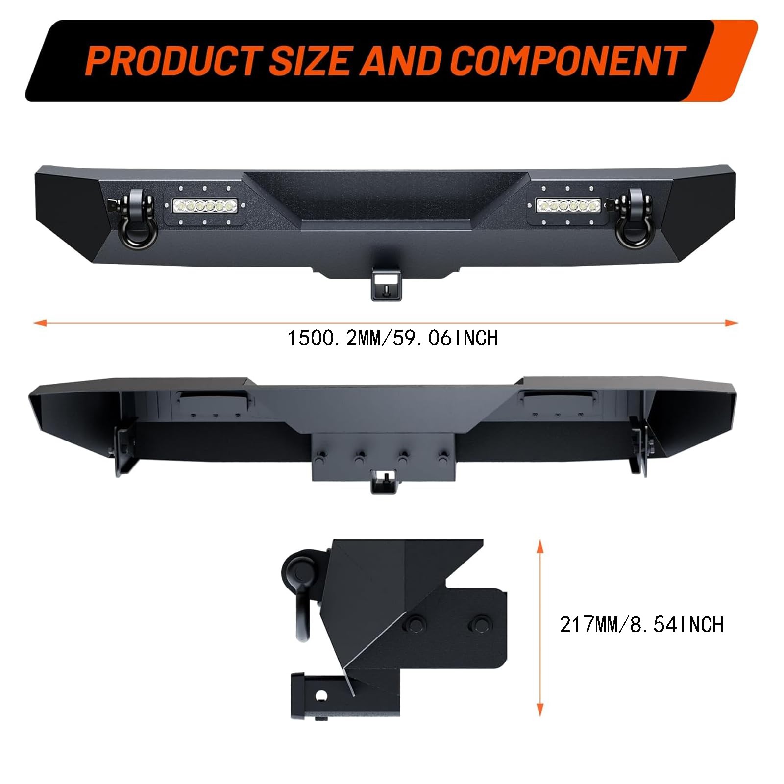 Garvee Rear Bumper Compatible with Wrangler TJ 1997-2006 (2/4 Doors), Full Wi…
