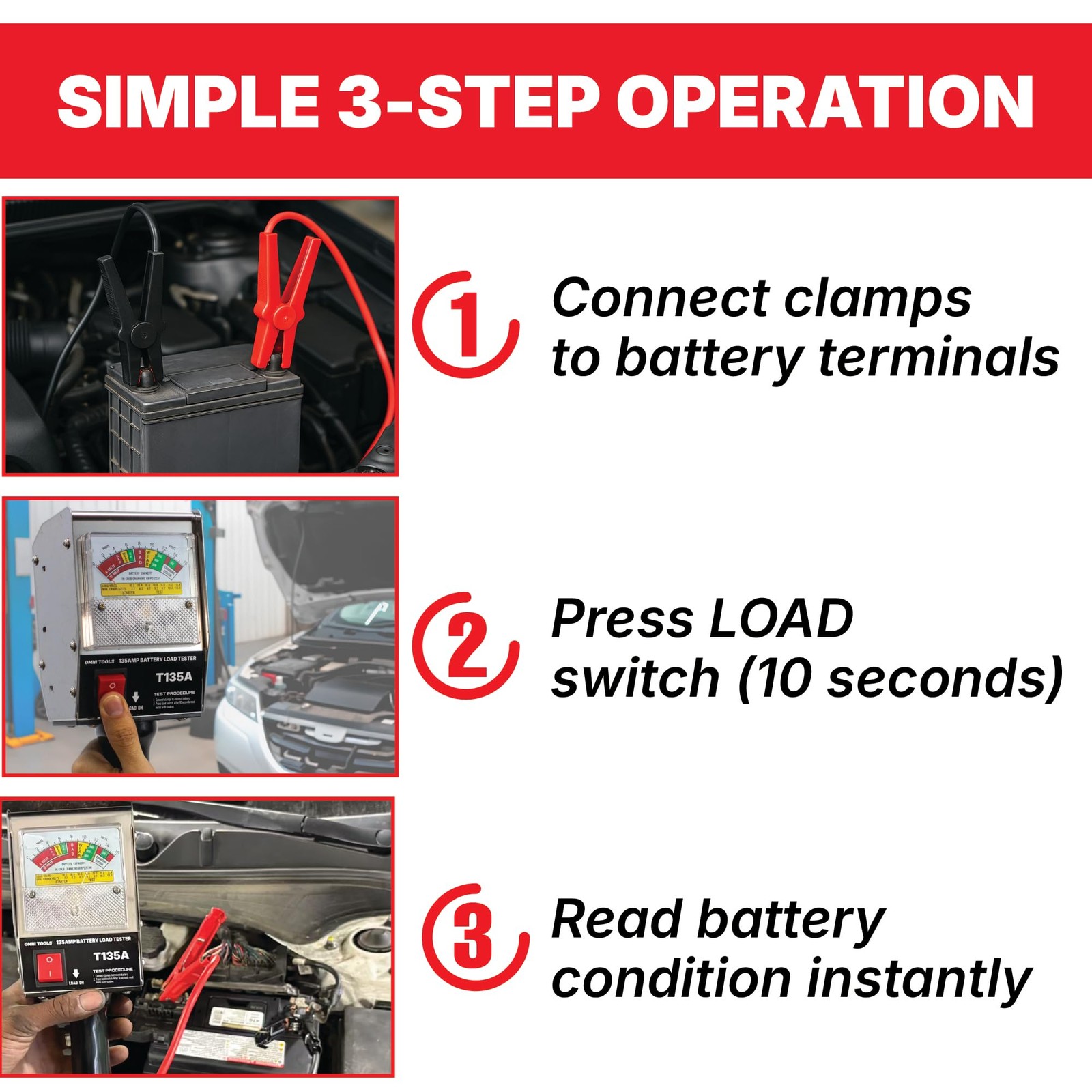 Professional 135 Amp Battery Load Tester, 6V 12V Automotive Charging System