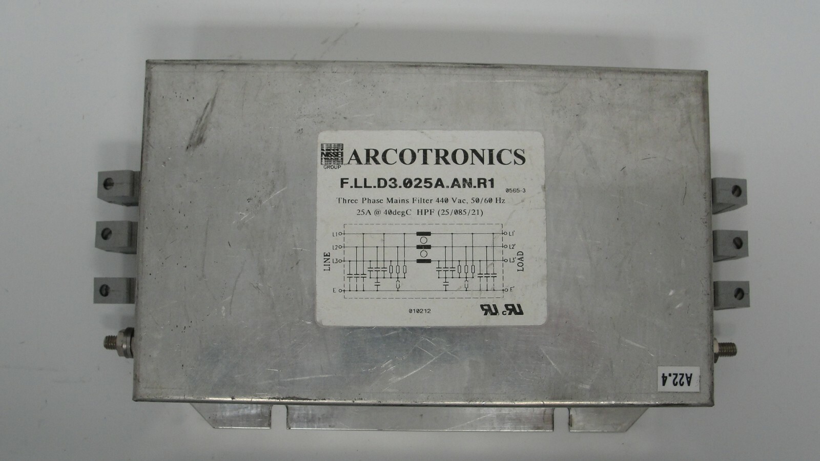 Arcotronics F.LL.D3.025A.AN.R1 three phase mains filter440 vac 25 amp